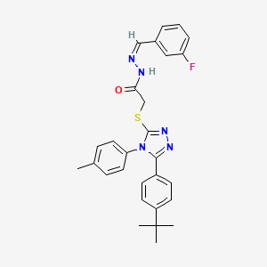 molecular formula C28H28FN5OS B12163380 2-[[5-(4-tert-butylphenyl)-4-(4-methylphenyl)-1,2,4-triazol-3-yl]sulfanyl]-N-[(E)-(3-fluorophenyl)methylideneamino]acetamide 