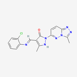 molecular formula C17H14ClN7O B12163592 (4E)-4-{[(2-chlorophenyl)amino]methylidene}-5-methyl-2-(3-methyl[1,2,4]triazolo[4,3-b]pyridazin-6-yl)-2,4-dihydro-3H-pyrazol-3-one 