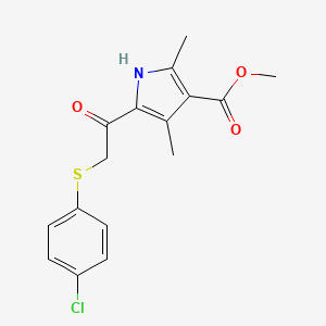 molecular formula C16H16ClNO3S B1216366 5-[2-[(4-chlorophenyl)thio]-1-oxoethyl]-2,4-dimethyl-1H-pyrrole-3-carboxylic acid methyl ester 