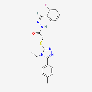 molecular formula C20H20FN5OS B12163755 2-{[4-ethyl-5-(4-methylphenyl)-4H-1,2,4-triazol-3-yl]sulfanyl}-N'-[(Z)-(2-fluorophenyl)methylidene]acetohydrazide 