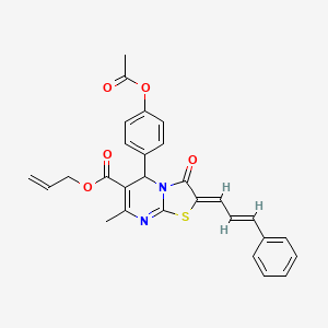 prop-2-en-1-yl (2Z)-5-[4-(acetyloxy)phenyl]-7-methyl-3-oxo-2-[(2E)-3-phenylprop-2-en-1-ylidene]-2,3-dihydro-5H-[1,3]thiazolo[3,2-a]pyrimidine-6-carboxylate