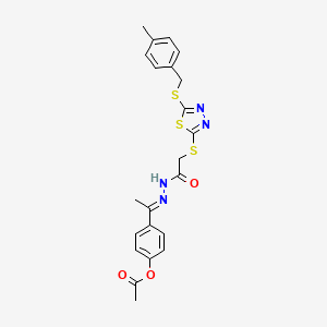 4-[(1E)-1-{2-[({5-[(4-methylbenzyl)sulfanyl]-1,3,4-thiadiazol-2-yl}sulfanyl)acetyl]hydrazinylidene}ethyl]phenyl acetate