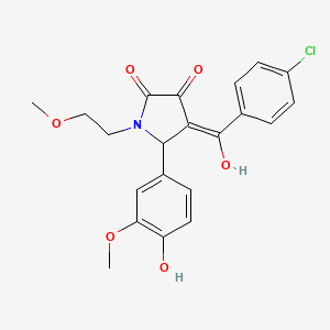 molecular formula C21H20ClNO6 B12164165 (4E)-4-[(4-chlorophenyl)(hydroxy)methylidene]-5-(4-hydroxy-3-methoxyphenyl)-1-(2-methoxyethyl)pyrrolidine-2,3-dione 