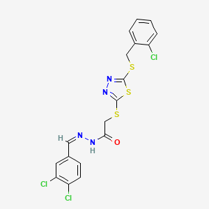 2-[[5-[(2-chlorophenyl)methylsulfanyl]-1,3,4-thiadiazol-2-yl]sulfanyl]-N-[(E)-(3,4-dichlorophenyl)methylideneamino]acetamide