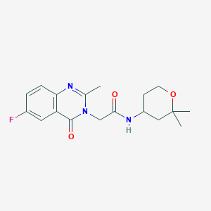 molecular formula C18H22FN3O3 B12164523 N-(2,2-dimethyltetrahydro-2H-pyran-4-yl)-2-(6-fluoro-2-methyl-4-oxoquinazolin-3(4H)-yl)acetamide 