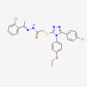 molecular formula C26H23Cl2N5O2S B12164615 2-{[5-(4-chlorophenyl)-4-(4-ethoxyphenyl)-4H-1,2,4-triazol-3-yl]sulfanyl}-N'-[(1E)-1-(2-chlorophenyl)ethylidene]acetohydrazide 