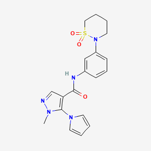 molecular formula C19H21N5O3S B12164699 N-[3-(1,1-dioxido-1,2-thiazinan-2-yl)phenyl]-1-methyl-5-(1H-pyrrol-1-yl)-1H-pyrazole-4-carboxamide 