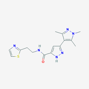 molecular formula C15H18N6OS B12164858 1',3',5'-trimethyl-N-[2-(1,3-thiazol-2-yl)ethyl]-1'H,2H-3,4'-bipyrazole-5-carboxamide 