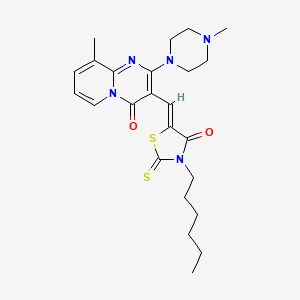 molecular formula C24H31N5O2S2 B12164876 3-[(Z)-(3-hexyl-4-oxo-2-thioxo-1,3-thiazolidin-5-ylidene)methyl]-9-methyl-2-(4-methylpiperazin-1-yl)-4H-pyrido[1,2-a]pyrimidin-4-one 