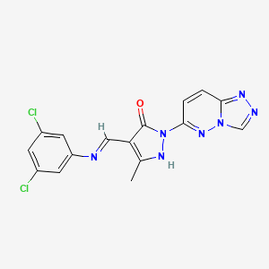 molecular formula C16H11Cl2N7O B12165022 (4E)-4-{[(3,5-dichlorophenyl)amino]methylidene}-5-methyl-2-([1,2,4]triazolo[4,3-b]pyridazin-6-yl)-2,4-dihydro-3H-pyrazol-3-one 