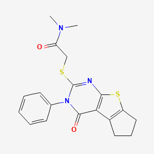 N,N-dimethyl-2-({12-oxo-11-phenyl-7-thia-9,11-diazatricyclo[6.4.0.0^{2,6}]dodeca-1(8),2(6),9-trien-10-yl}sulfanyl)acetamide