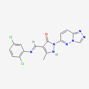 molecular formula C16H11Cl2N7O B12165446 (4E)-4-{[(2,5-dichlorophenyl)amino]methylidene}-5-methyl-2-([1,2,4]triazolo[4,3-b]pyridazin-6-yl)-2,4-dihydro-3H-pyrazol-3-one 