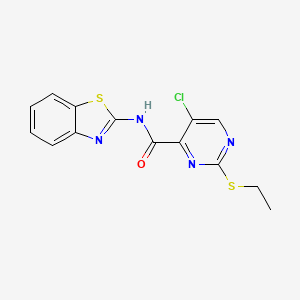 molecular formula C14H11ClN4OS2 B12165490 N-(1,3-benzothiazol-2-yl)-5-chloro-2-(ethylsulfanyl)pyrimidine-4-carboxamide 