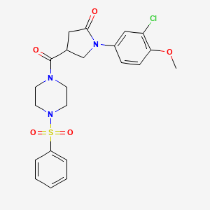 molecular formula C22H24ClN3O5S B12165514 1-(3-Chloro-4-methoxyphenyl)-4-{[4-(phenylsulfonyl)piperazin-1-yl]carbonyl}pyrrolidin-2-one 