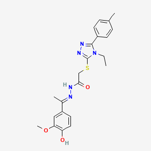 molecular formula C22H25N5O3S B12165604 2-{[4-ethyl-5-(4-methylphenyl)-4H-1,2,4-triazol-3-yl]sulfanyl}-N'-[(1E)-1-(4-hydroxy-3-methoxyphenyl)ethylidene]acetohydrazide 