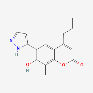 molecular formula C16H16N2O3 B12165783 7-hydroxy-8-methyl-4-propyl-6-(1H-pyrazol-5-yl)-2H-chromen-2-one 