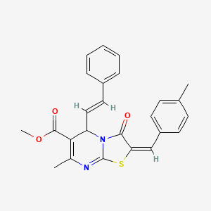 molecular formula C25H22N2O3S B12165842 methyl (2E)-7-methyl-2-(4-methylbenzylidene)-3-oxo-5-[(E)-2-phenylethenyl]-2,3-dihydro-5H-[1,3]thiazolo[3,2-a]pyrimidine-6-carboxylate 