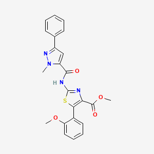 molecular formula C23H20N4O4S B12165919 methyl 5-(2-methoxyphenyl)-2-{[(1-methyl-3-phenyl-1H-pyrazol-5-yl)carbonyl]amino}-1,3-thiazole-4-carboxylate 