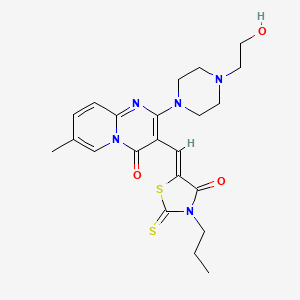 molecular formula C22H27N5O3S2 B12166035 2-[4-(2-hydroxyethyl)piperazin-1-yl]-7-methyl-3-[(Z)-(4-oxo-3-propyl-2-thioxo-1,3-thiazolidin-5-ylidene)methyl]-4H-pyrido[1,2-a]pyrimidin-4-one 