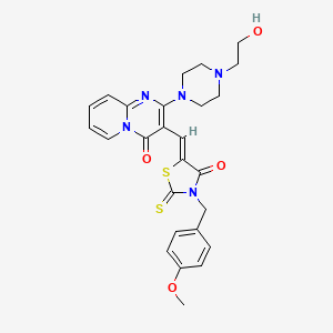 molecular formula C26H27N5O4S2 B12166307 2-[4-(2-hydroxyethyl)piperazin-1-yl]-3-{(Z)-[3-(4-methoxybenzyl)-4-oxo-2-thioxo-1,3-thiazolidin-5-ylidene]methyl}-4H-pyrido[1,2-a]pyrimidin-4-one 