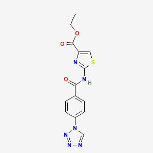 molecular formula C14H12N6O3S B12166421 ethyl 2-({[4-(1H-tetrazol-1-yl)phenyl]carbonyl}amino)-1,3-thiazole-4-carboxylate 