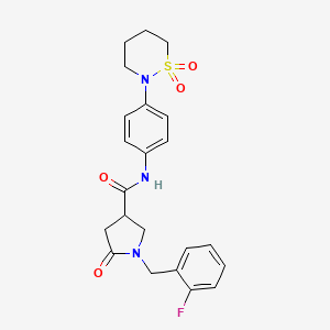 molecular formula C22H24FN3O4S B12166505 N-[4-(1,1-dioxido-1,2-thiazinan-2-yl)phenyl]-1-(2-fluorobenzyl)-5-oxopyrrolidine-3-carboxamide 