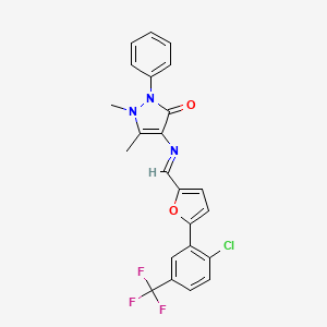 4-{[(E)-{5-[2-chloro-5-(trifluoromethyl)phenyl]furan-2-yl}methylidene]amino}-1,5-dimethyl-2-phenyl-1,2-dihydro-3H-pyrazol-3-one