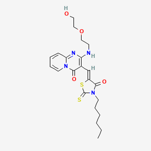 molecular formula C22H28N4O4S2 B12166900 3-[(Z)-(3-hexyl-4-oxo-2-thioxo-1,3-thiazolidin-5-ylidene)methyl]-2-{[2-(2-hydroxyethoxy)ethyl]amino}-4H-pyrido[1,2-a]pyrimidin-4-one 