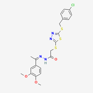 molecular formula C21H21ClN4O3S3 B12166950 2-({5-[(4-chlorobenzyl)sulfanyl]-1,3,4-thiadiazol-2-yl}sulfanyl)-N'-[(1Z)-1-(3,4-dimethoxyphenyl)ethylidene]acetohydrazide 