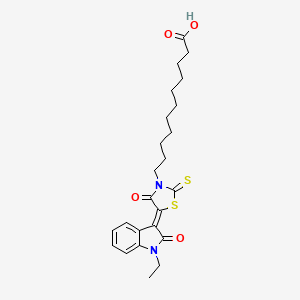 molecular formula C24H30N2O4S2 B12167127 11-[(5Z)-5-(1-ethyl-2-oxo-1,2-dihydro-3H-indol-3-ylidene)-4-oxo-2-thioxo-1,3-thiazolidin-3-yl]undecanoic acid 