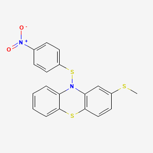 molecular formula C19H14N2O2S3 B1216713 10H-Phenothiazine, 2-(methylthio)-10-((4-nitrophenyl)thio)- CAS No. 54199-17-6