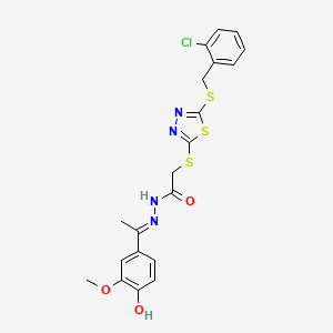 molecular formula C20H19ClN4O3S3 B12167155 2-({5-[(2-chlorobenzyl)sulfanyl]-1,3,4-thiadiazol-2-yl}sulfanyl)-N'-[(1E)-1-(4-hydroxy-3-methoxyphenyl)ethylidene]acetohydrazide 