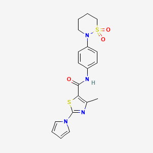 molecular formula C19H20N4O3S2 B12167163 N-[4-(1,1-dioxido-1,2-thiazinan-2-yl)phenyl]-4-methyl-2-(1H-pyrrol-1-yl)-1,3-thiazole-5-carboxamide 