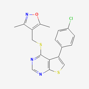 molecular formula C18H14ClN3OS2 B12167238 4-({[5-(4-Chlorophenyl)thieno[2,3-d]pyrimidin-4-yl]sulfanyl}methyl)-3,5-dimethyl-1,2-oxazole 