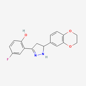 molecular formula C17H15FN2O3 B12167274 2-[5-(2,3-dihydro-1,4-benzodioxin-6-yl)-4,5-dihydro-1H-pyrazol-3-yl]-4-fluorophenol 