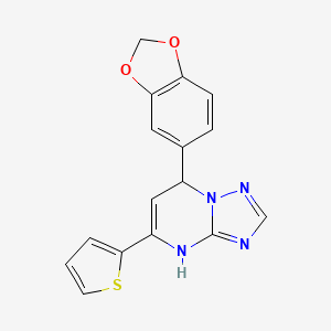 molecular formula C16H12N4O2S B12167290 7-(1,3-Benzodioxol-5-yl)-5-(thiophen-2-yl)-4,7-dihydro[1,2,4]triazolo[1,5-a]pyrimidine 