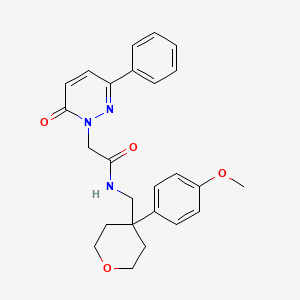 molecular formula C25H27N3O4 B12167313 N-{[4-(4-methoxyphenyl)tetrahydro-2H-pyran-4-yl]methyl}-2-(6-oxo-3-phenylpyridazin-1(6H)-yl)acetamide 