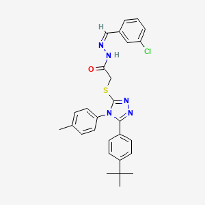 2-[[5-(4-tert-butylphenyl)-4-(4-methylphenyl)-1,2,4-triazol-3-yl]sulfanyl]-N-[(E)-(3-chlorophenyl)methylideneamino]acetamide