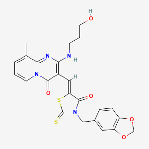 3-{(Z)-[3-(1,3-benzodioxol-5-ylmethyl)-4-oxo-2-thioxo-1,3-thiazolidin-5-ylidene]methyl}-2-[(3-hydroxypropyl)amino]-9-methyl-4H-pyrido[1,2-a]pyrimidin-4-one