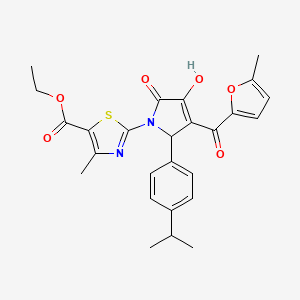 molecular formula C26H26N2O6S B12167393 ethyl 2-{(3E)-3-[hydroxy(5-methylfuran-2-yl)methylidene]-4,5-dioxo-2-[4-(propan-2-yl)phenyl]pyrrolidin-1-yl}-4-methyl-1,3-thiazole-5-carboxylate 