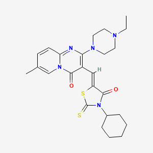 molecular formula C25H31N5O2S2 B12167405 3-[(Z)-(3-cyclohexyl-4-oxo-2-thioxo-1,3-thiazolidin-5-ylidene)methyl]-2-(4-ethylpiperazin-1-yl)-7-methyl-4H-pyrido[1,2-a]pyrimidin-4-one 