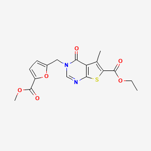 molecular formula C17H16N2O6S B12167464 Ethyl 3-{[5-(methoxycarbonyl)furan-2-yl]methyl}-5-methyl-4-oxo-3,4-dihydrothieno[2,3-d]pyrimidine-6-carboxylate 