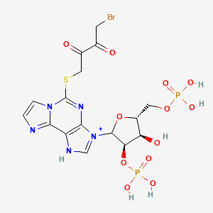 B1216758 [(3R,4R,5R)-2-[5-(4-Bromo-2,3-dioxobutyl)sulfanyl-1H-imidazo[2,1-f]purin-3-ium-3-yl]-4-hydroxy-5-(phosphonooxymethyl)oxolan-3-yl] dihydrogen phosphate CAS No. 98296-22-1