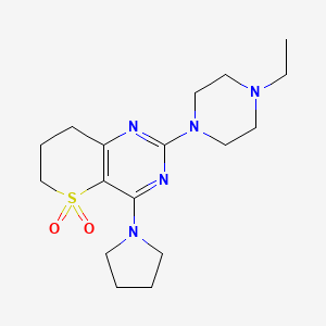 molecular formula C17H27N5O2S B1216770 6H-Thiopyrano(3,2-d)pyrimidine, 2-(4-ethyl-1-piperazinyl)-7,8-dihydro-4-(1-pyrrolidinyl)-, 5,5-dioxide CAS No. 133513-11-8