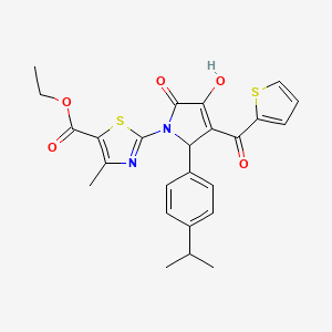 molecular formula C25H24N2O5S2 B12167748 ethyl 2-{(3E)-3-[hydroxy(thiophen-2-yl)methylidene]-4,5-dioxo-2-[4-(propan-2-yl)phenyl]pyrrolidin-1-yl}-4-methyl-1,3-thiazole-5-carboxylate 