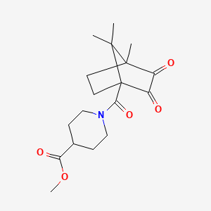 molecular formula C18H25NO5 B12168330 Methyl 1-[(4,7,7-trimethyl-2,3-dioxobicyclo[2.2.1]hept-1-yl)carbonyl]piperidine-4-carboxylate 