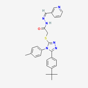 molecular formula C27H28N6OS B12168376 2-[[5-(4-tert-butylphenyl)-4-(4-methylphenyl)-1,2,4-triazol-3-yl]sulfanyl]-N-[(E)-pyridin-3-ylmethylideneamino]acetamide 