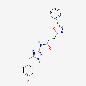 molecular formula C21H18FN5O2 B12168580 N-[3-(4-fluorobenzyl)-1H-1,2,4-triazol-5-yl]-3-(5-phenyl-1,3-oxazol-2-yl)propanamide 