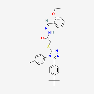 molecular formula C30H33N5O2S B12168682 2-[[5-(4-tert-butylphenyl)-4-(4-methylphenyl)-1,2,4-triazol-3-yl]sulfanyl]-N-[(E)-(2-ethoxyphenyl)methylideneamino]acetamide 