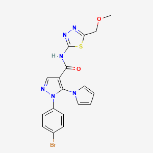 molecular formula C18H15BrN6O2S B12168948 1-(4-bromophenyl)-N-[(2E)-5-(methoxymethyl)-1,3,4-thiadiazol-2(3H)-ylidene]-5-(1H-pyrrol-1-yl)-1H-pyrazole-4-carboxamide 